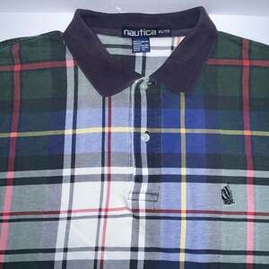 Vintage Nautica Men 90s Plaid Short Sleeve Polo Shirt XL